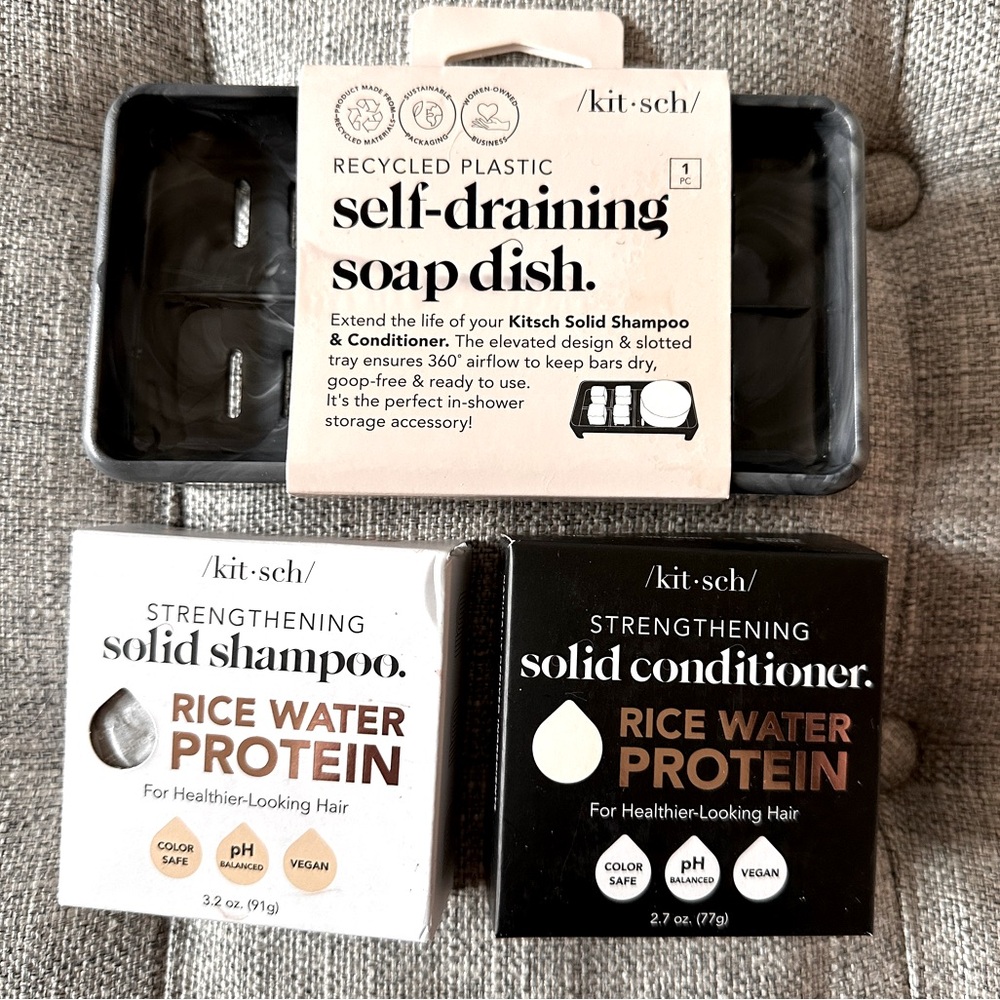 NIB- Kitsch Rice Water solid shampoo & conditioner/ self draining soap dish